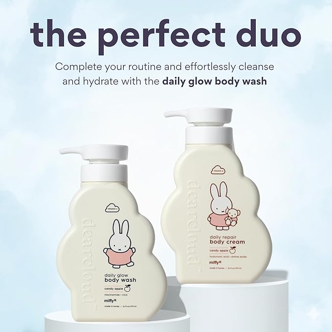 dearcloud Miffy Daily Repair Body Cream – Vitamin E & Hyaluronic acid - Korean Moisturizer & Body Lotion for Dry Skin - Candy Apple (16 fl oz)