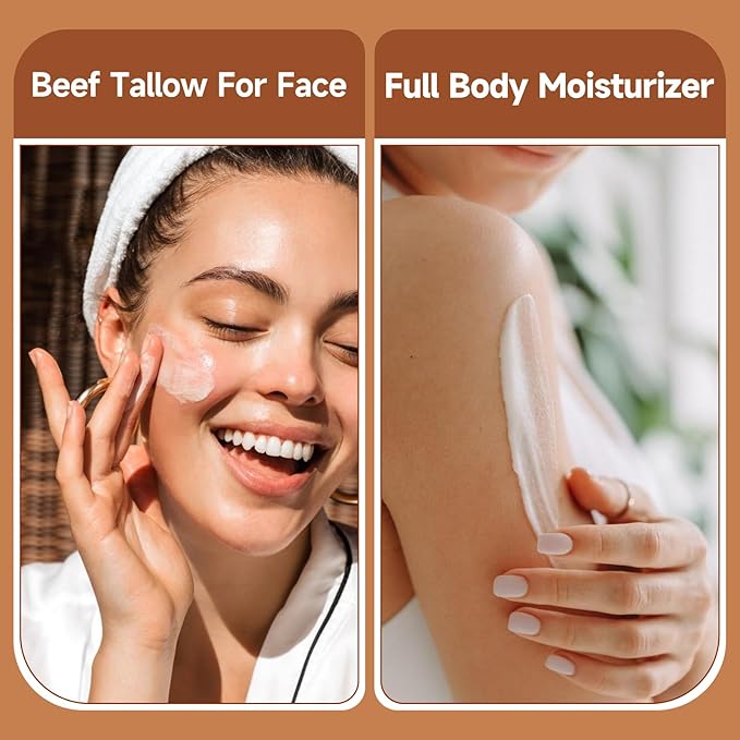 Organic Grass Fed Beef Tallow for Skin - Whipped Moisturizer for Skin + Face - Natural Body Lotion Cream Infused with Manuka Honey Beeswax Olive Oil(4 oz Unsented)