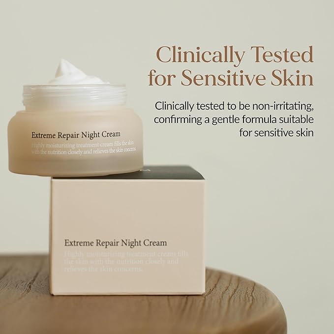LU'PIUM Extreme Repair Night Cream – Vegan Overnight Barrier Recovery & Firming Moisturizer with 5 Plant Phytomucin Complex, Triple Collagen & Ectoine, Inspired by Korean Skincare