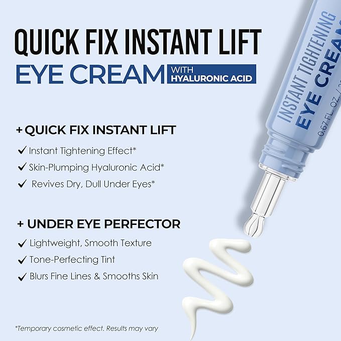 Quick Fix Hyaluronic Acid Instant Eye Tightener – Hydrating & Firming Under Eye Cream For Wrinkles & Puffiness – Dermatologist Tested, Anti-Aging Korean Skin Care – Vegan, Clean Beauty – .67 Fl Oz