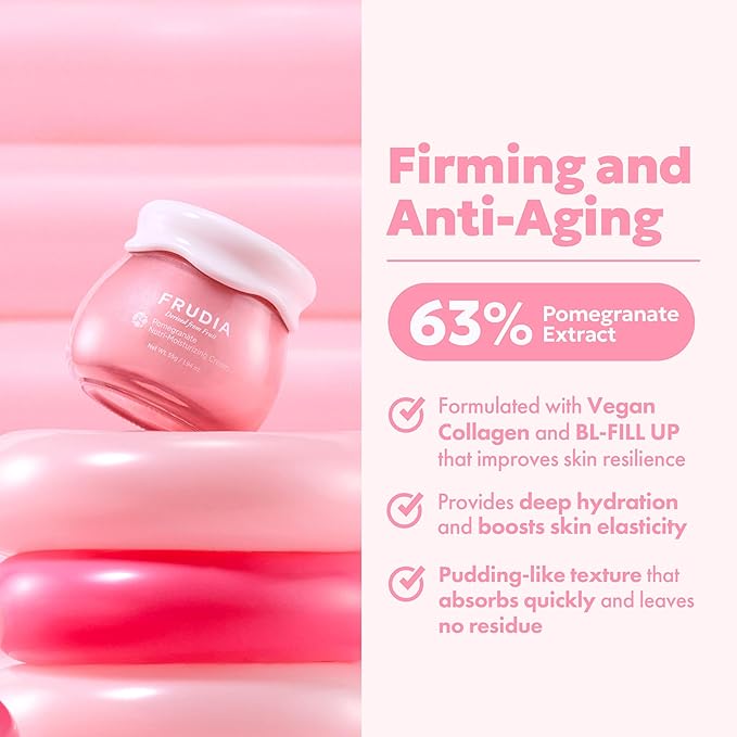 FRUDIA Pomegranate Nutri-Moisturizing Face Cream (0.35 oz) - Anti-Aging and Firming Korean Face Moisturizer w/63% Pomegranate Extract, BL-FILL UP & Vegan Collagen | Vegan & Cooling