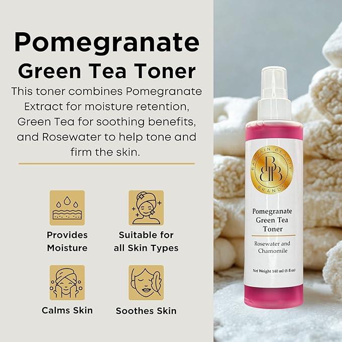 Pomegranate Green Tea Toner – Vegan, Gluten Free – Antioxidant-Rich Facial Toner for Refreshing & Revitalizing Skin – 140 ml / 5 fl oz