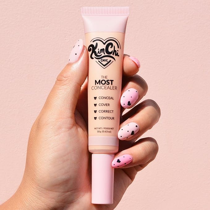 KimChiChic Beauty The Most Concealer, Full Coverage Water Resistant Multi-Use Concealer, Conceal, Correct, Contour & Highlight, Matte Satin Finish, Brush Applicator, 0.63 oz, 02-Peachy Ivory