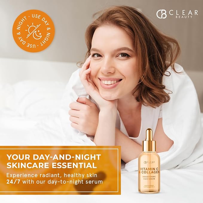 Clear Beauty Vitamin C Serum For Face with Collagen – Dermatologist Tested, Anti Aging, Korean Skin Care – Hydrates, Firms, Targets Dark Spots & Supports Skin Barrier – Vegan, Clean Beauty, 1.69 Fl Oz