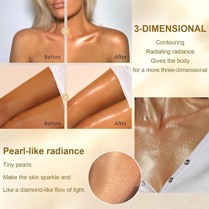 Body Glow Oil, SPF 45 Broad Spectrum, Sunscreen Body Oil with Rose Gold Mica, Moisturizing Coconut, Glow Moisturizer, Lightweight, Water Resistant, 3.72 fl oz(#3 AMBER)