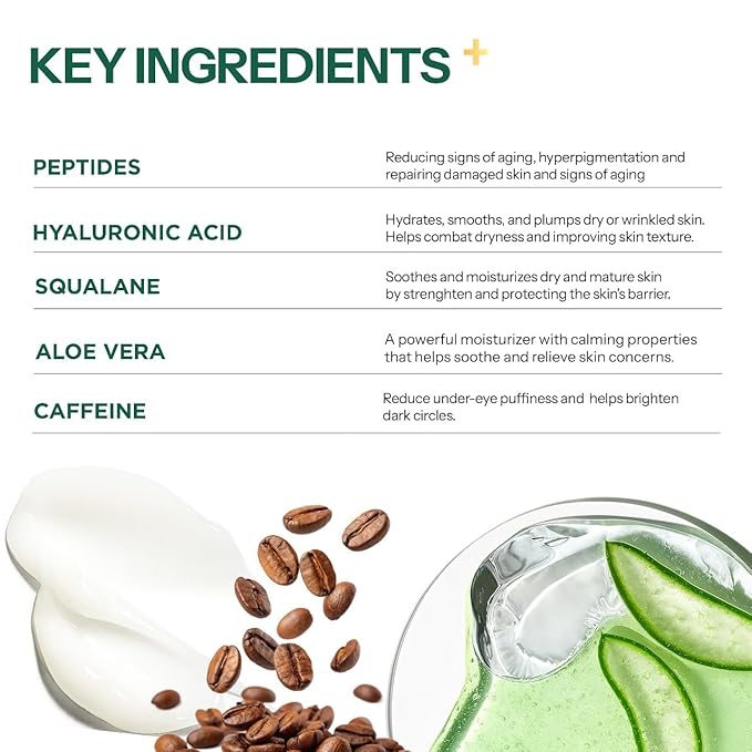 Under Eye Cream - Puffy Eyes and Dark Circles Treatment - Peptides, Hyaluronic Acid & Squalane - 3-in-1: Detox, Treat, Boost - Dermatologist Tested - Anti-Aging Korean Skincare - 2 Pk