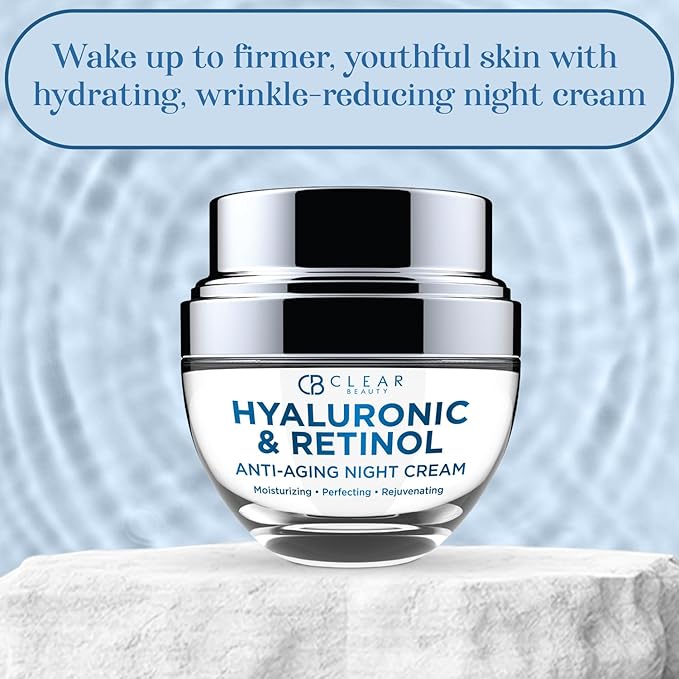 Clear Beauty Hyaluronic Acid & Retinol Face Moisturizer Night Cream – Dermatologist Tested, Deep Hydration, Firming & Smoothing – Anti Aging Korean Skin Care, Vegan, Clean Beauty – 1.69 Fl Oz