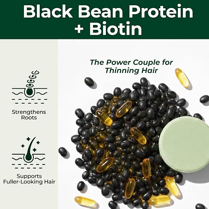 Black Bean Shampoo Bar for Thinning Hair – Volumizing K-Beauty Solid Cleanser with Biotin & Charcoal for All Hair Types – Sulfate Free, Vegan – Made in Korea – 3.52 oz / 100 g