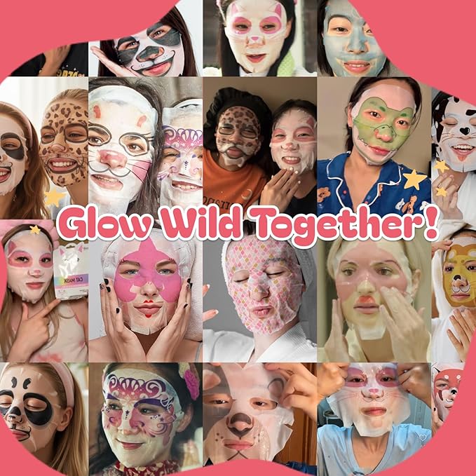 Epielle Character Face Mask Fuzzy Friends 12 Pack, Fun & Effective Korean Skin Care, Spa Party Favors, Stocking Stuffers, Birthday Gifts for Women, Self Care Gifts