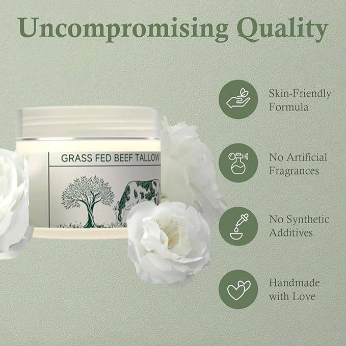 Beef Tallow for Skin, Tallow Face Moisturizer, 100% Organic Beef Tallow Blam Grass Fed Tallow Face Cream Moisturizer Body Lotion Skin Care for All Skin Types