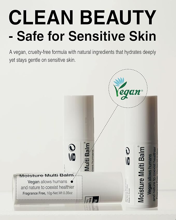 Pleuvoir Korean Moisture Multi Balm Fragrance-Free - Lip and Dry Area Care with Sunflower Seed Oil Shea Butter Alpha-Bisabolol Adenosine - Vegan Plant-Based K-Beauty 0.35oz