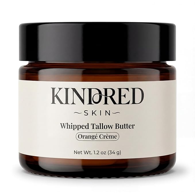 Kindred Skin Whipped Tallow Body Butter – Made with Grass-Fed Beef Tallow – Hydrating Face & Body Moisturizer for Dry, Sensitive Skin – Clean, Non-Greasy Skincare – Orangé Crème, 1.2 oz