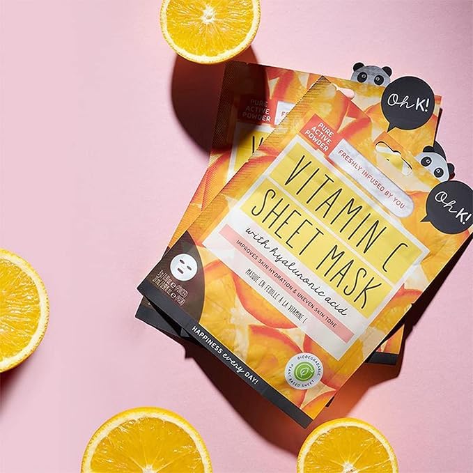 Oh K! Glowing Vitamin C Mask - Hydrating and Moisturizing Face Masks for Men and Women (Pack of 3)