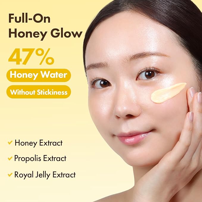 TOSOWOONG Honey Glow 47% Propolis Cream, Hydrating Facial Soothing Moisturizer with Bee Venom, Royal Jelly Extract, Vitamin C for Irritated Dry Skin, Glass Skin, Korean Skincare, 50ml / 1.69 fl.oz.