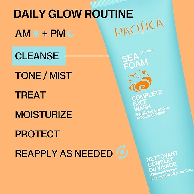 Pacifica Beauty Sea Foam Face Wash, Daily Gentle Foaming Cleanser, With Coconut Water + Sea Algae, Removes Makeup, For Combination and Oily Skin, Vegan & Cruelty Free