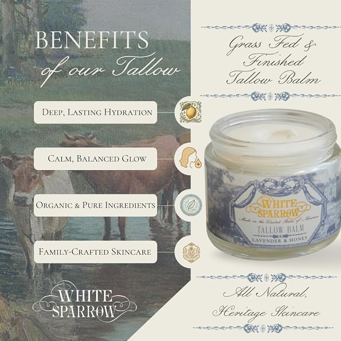 Organic Grass Fed Tallow Balm - (Lavender & Honey) Organic Tallow from Grass Fed Cows & All Organic ingredients. For Face and Body. (2.0 oz)…