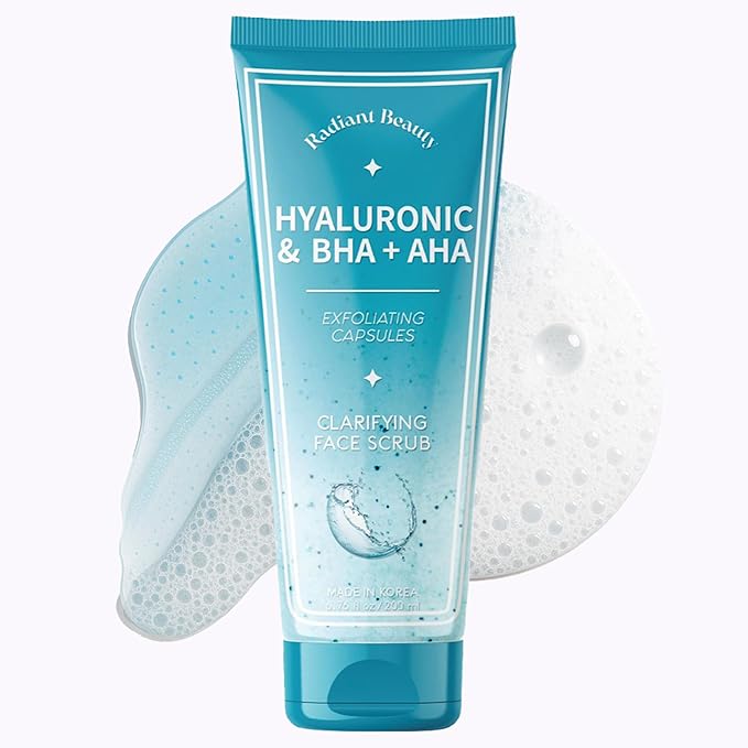 Exfoliating Face Scrub with Hyaluronic Acid & BHA + AHA - Dermatologist Tested, Anti Aging Korean Skin Care - Deeply Cleanses Pores & Smooths Texture - Vegan Clean Beauty - 6.76 Fl Oz