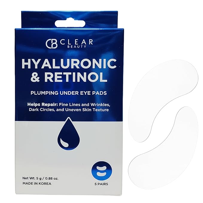 Clear Beauty Hyaluronic Acid & Retinol Under Eye Patches – Hydrating & Firming Eye Pads for Puffy Eyes & Dark Circles – Dermatologist Tested, Anti-Aging Korean Skin Care – Clean Beauty – 5 Pairs