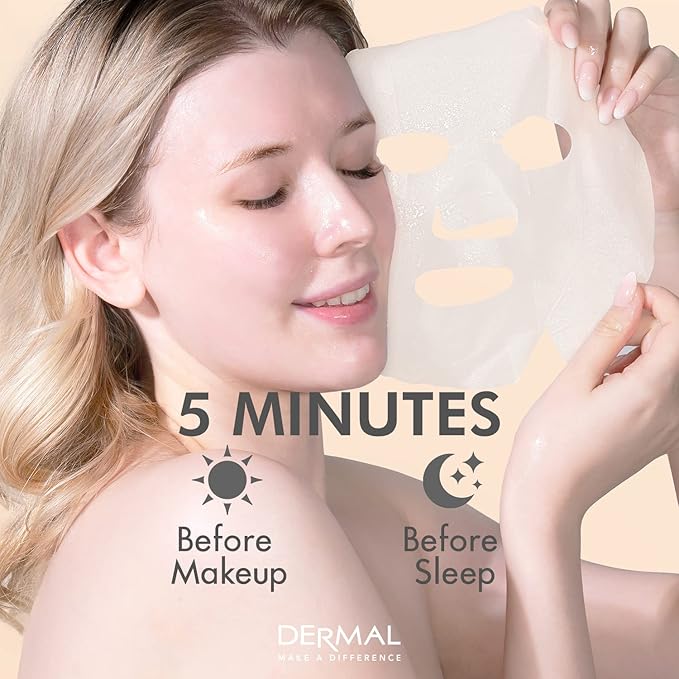DERMAL 12 Combo Pack Collagen Essence Korean Face Mask Best Value Set - Hydrating & Soothing Facial Mask with Panthenol - Hypoallergenic Sheet Mask for All Skin Types - Natural Home Spa Treatment Mask