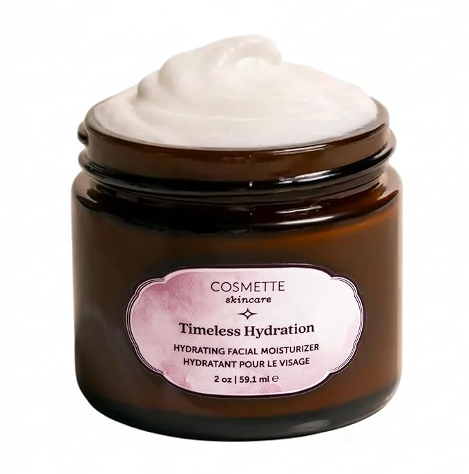 Cosmette Timeless Hydration - Ultra Hydrating Triple Hyaluronic Acid Face Moisturizer w/Squalane, Ceramides, Vitamins C & E, Rosehip & Tamanu Oil - Vegan, Natural Skin Care for Clean Beauty, 2 Fl Oz