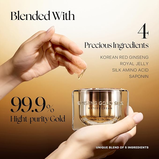 Nature Republic Ginseng Gold Silk Watery Cream 2.11 Oz(60g) | 6 Years Korean Ginseng, 99.9% Pure Gold Premium Skin Care, Anti-Aging Moisturizer, Wrinkle Care with Ginseng Saponins