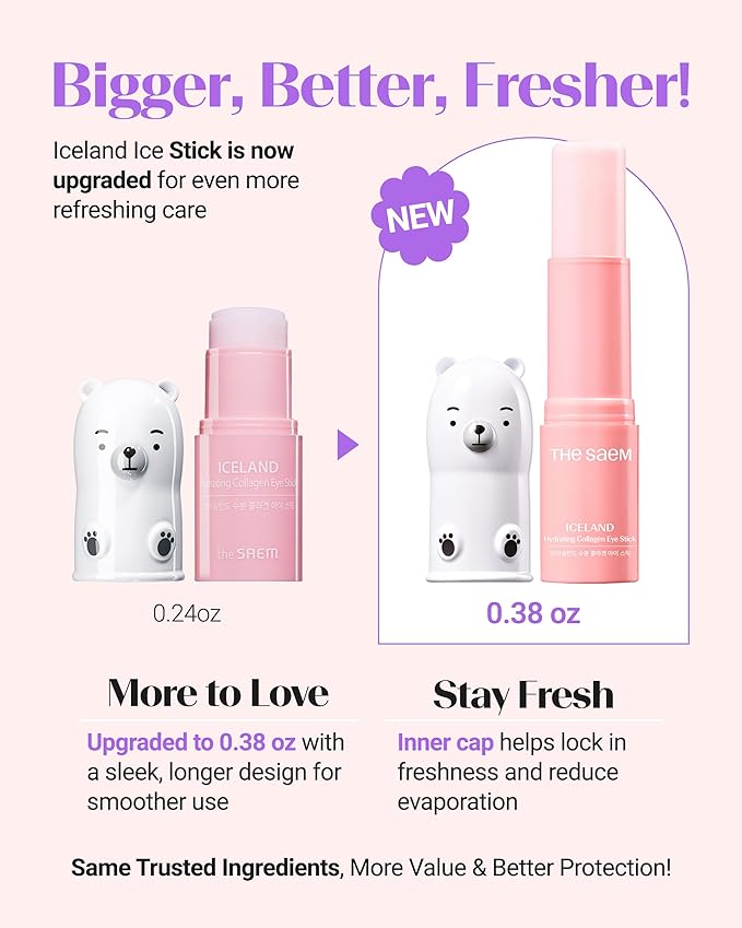 THESAEM Iceland Hydrating Eye Stick 3-Pack Set with Cute Bear Keyring - Cooling Balm Trio for Dark Circles, Wrinkles & Puffiness – Peptide & Collagen Under Eye Treatment - K-Beauty Gift Set
