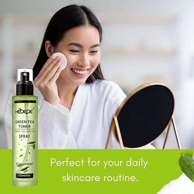 Green Tea Face Mist with Cucumber, Matcha Facial Toner Spray Hyaluronic Acid for All Skin, Hydrating Soothing Reduces Redness Cooling After-Sun for Women Men, Alcohol-Free