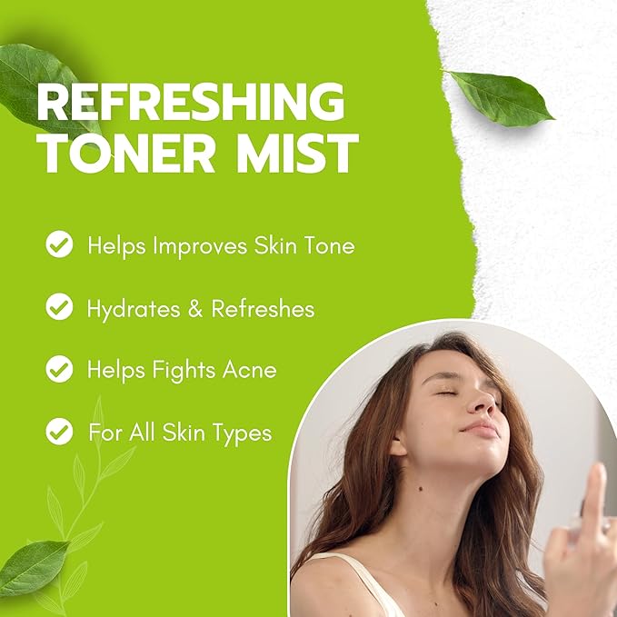 Green Tea Face Mist with Cucumber, Matcha Facial Toner Spray Hyaluronic Acid for All Skin, Hydrating Soothing Reduces Redness Cooling After-Sun for Women Men, Alcohol-Free