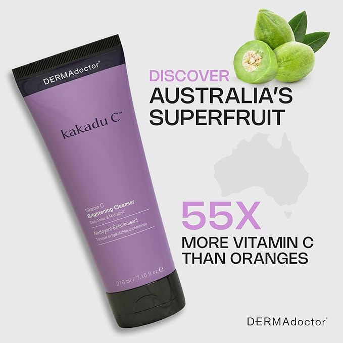DERMAdoctor Vitamin C Face Wash – Daily 3-in-1 Vitamin C Cleanser & Makeup Remover Face Wash That Tones, Clears Pores, Lifts Oil, and Removes Sunscreen & Pollutants with Potent Kakadu Plum – 2.37 oz