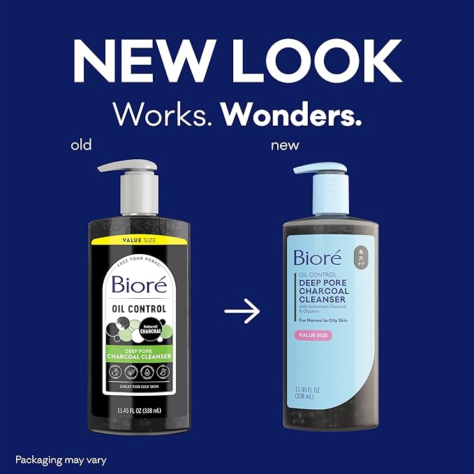 Biore Deep Pore Charcoal Face Wash, Daily Facial Cleanser for Dirt & Makeup Removal, for Oily Skin, Value Size, 11.45 fl oz