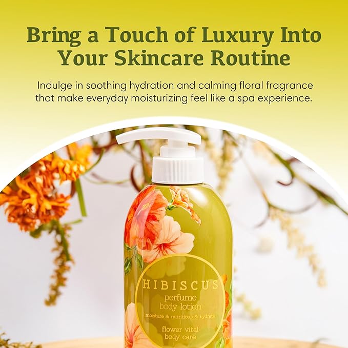 Jigott - Hibiscus Perfume Body Lotion 16.9 FL OZ/500ml, Korean Beauty Skincare Product, Hydrating & Nourishing Daily Moisturizer for Soft Skin.