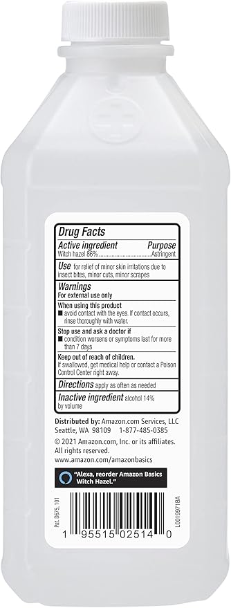 Amazon Basics Witch Hazel USP Astringent for Oily Skin, Relief from Irritation and Redness, Unscented, 16 Fluid Ounces (Previously Solimo)