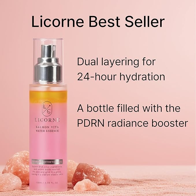 Licorne Salmon Vita Water Essence (3.38 fl oz) - PDRN & Idebenone Dual-Phase Face Mist - Hydrating Spray Serum for Glass Skin - K-Beauty Makeup Setting Spray with Niacinamide & Vitamin B12