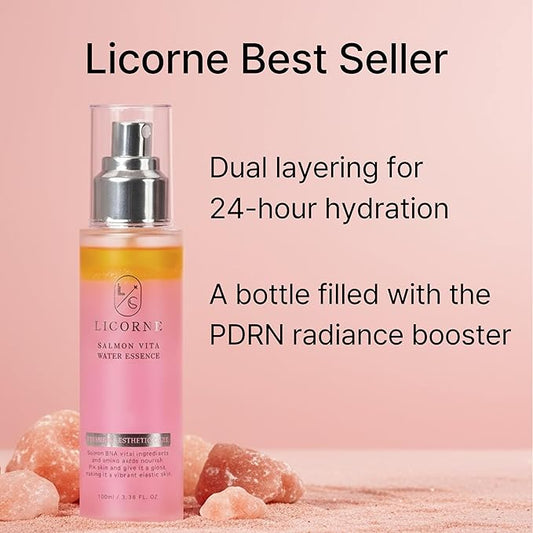 Licorne Salmon Vita Water Essence (3.38 fl oz) - PDRN & Idebenone Dual-Phase Face Mist - Hydrating Spray Serum for Glass Skin - K-Beauty Makeup Setting Spray with Niacinamide & Vitamin B12