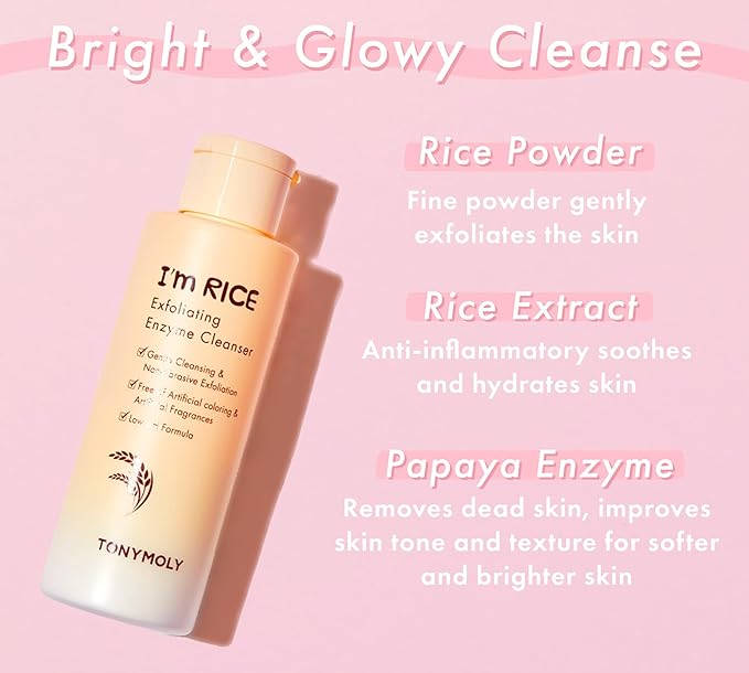 TONYMOLY I'm Rice Clarifying Skincare Set – 3-Step Face Care for Clear, Hydrated Skin – Includes Enzyme Powder Cleanser, Blemish Mask & Nourishing Sheet Masks – Gentle Exfoliation & Oil Control