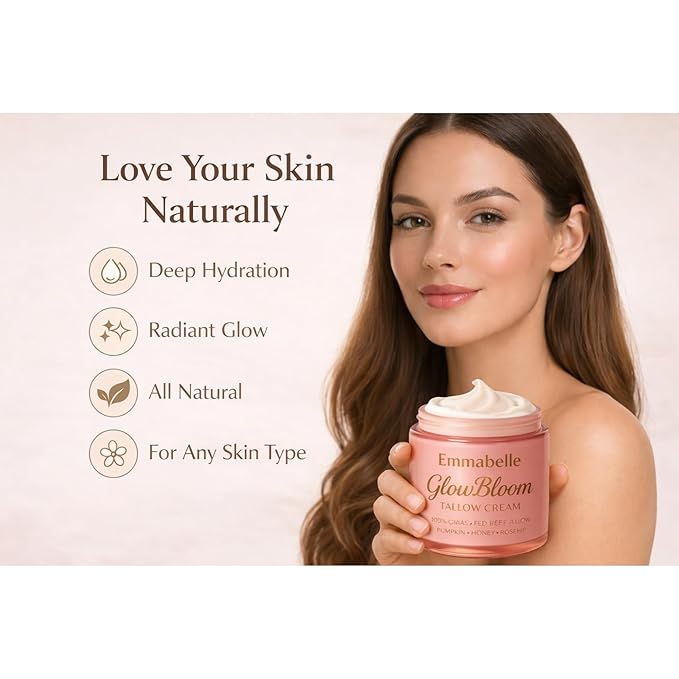 Emmabelle Beef Tallow for skin Whipped-Texture 100% Grass-Fed beef Tallow Moisturizer with Pumpkin Seed Oil, Honey, Rosehip & Mild Vanilla | Deep Hydration for Dry & Sensitive Skin. Free spatula. 4oz