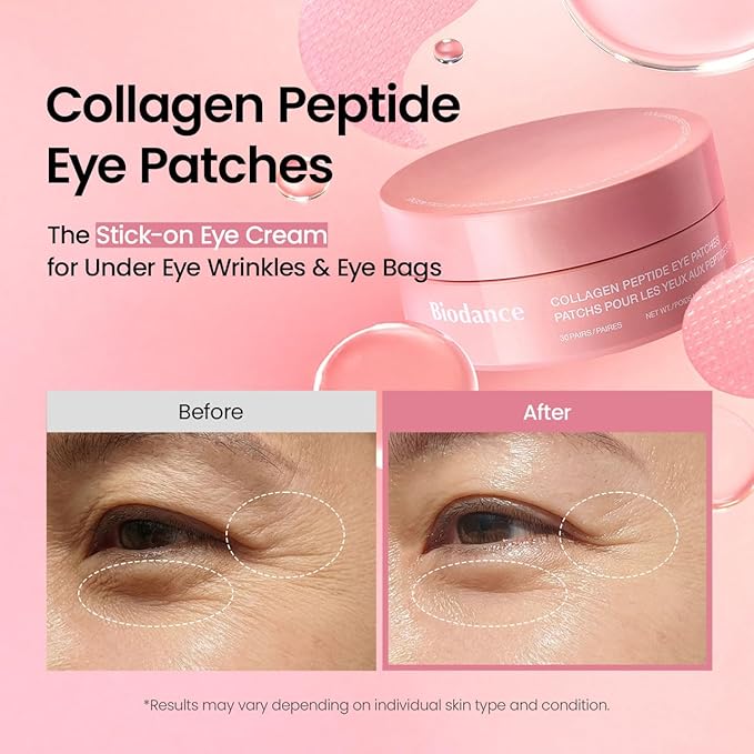 BIODANCE Collagen Peptide Eye Patches, Anti Wrinkle Patches for Face & Smile Line Patches, Under Eye Mask for Fine Lines, Eye Bags & Wrinkles, Korean Skin Care (60 Count)