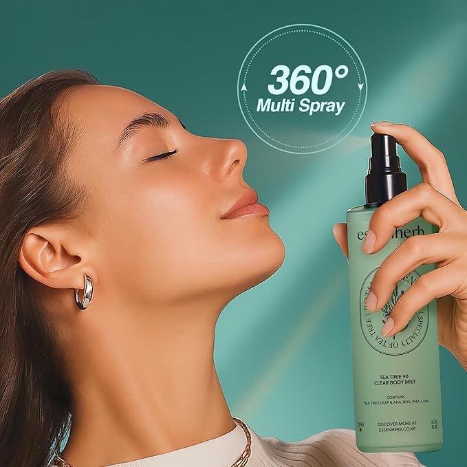 Tea Tree 90 Clear Body Mist for acne skin | 360° Moisture Spraying with Vegan Formula | AHA+BHA+PHA+LHA, Korean Skincare (6.76 fl oz, 200ml)