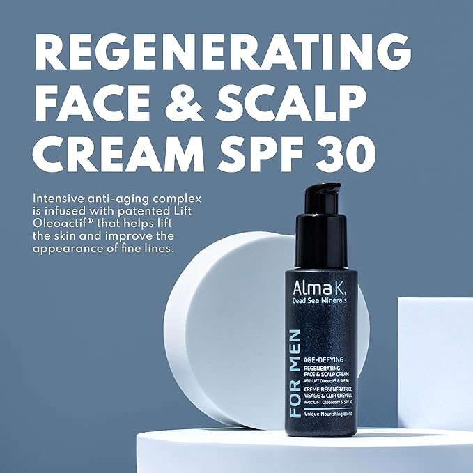 Alma K Age Defying Regenerating Face and Scalp Cream With SPF 30 - Daily Moisturizer for Men - 2 oz