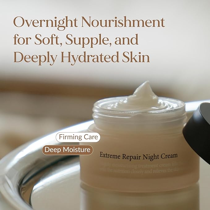 LU'PIUM Extreme Repair Night Cream – Vegan Overnight Barrier Recovery & Firming Moisturizer with 5 Plant Phytomucin Complex, Triple Collagen & Ectoine, Inspired by Korean Skincare