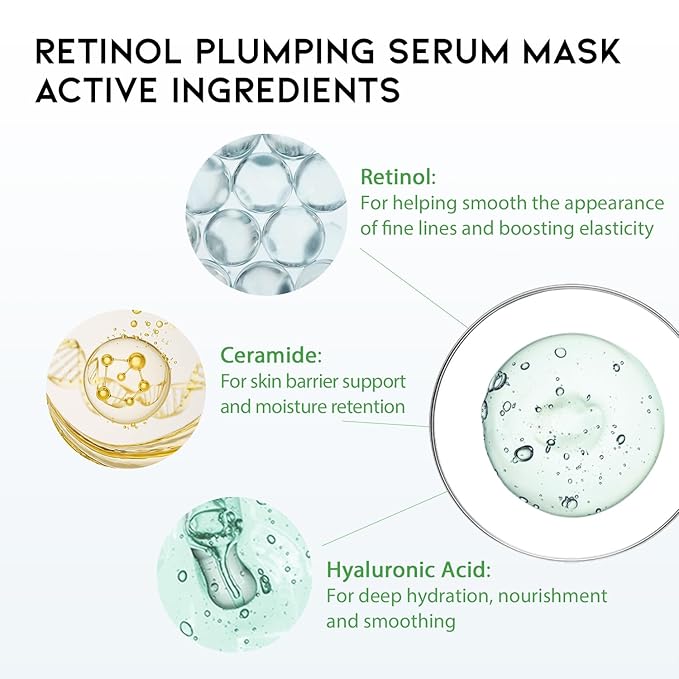 Hydrating Sheet Mask Starter Kit Variety Pack for Skin Care, Dry, Ance, Sensitive Skin, Korean Vegan Facial Sheet Mask for Men & Women, Collagen, Cica, Ceramide, Hyaluron, Retinol 5EA
