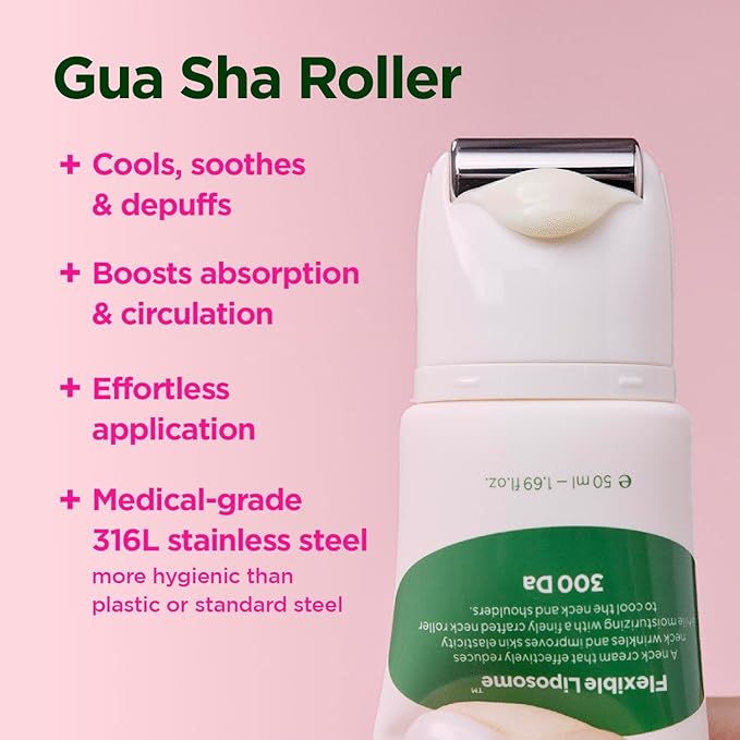 CKD Retino Collagen Gua Sha Neck Cream with Stainless Steel Roller – Neck & Jawline Tightening, Lifting, Youthful-Looking Skin Treatment, Anti-Aging Korean Skin Care, 1.69 fl oz