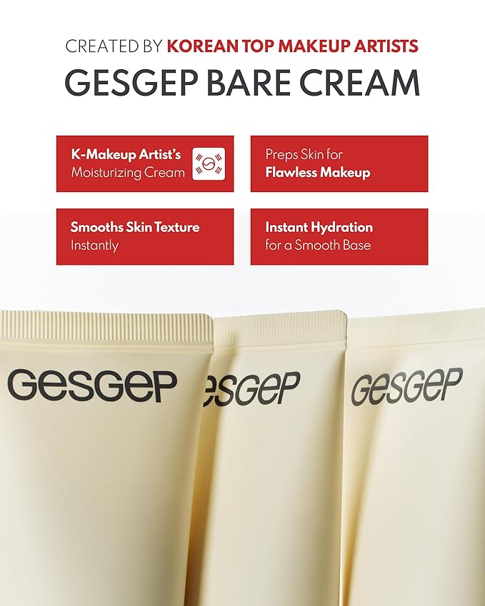 Bare Cream Korean Face Moisturizer by Top Makeup Artists - Ceramide Hyaluronic Acid Daily K-Beauty Skincare - 100Hr Hydration Barrier Repair Makeup Primer for Sensitive Dry Skin, 2.82 oz.