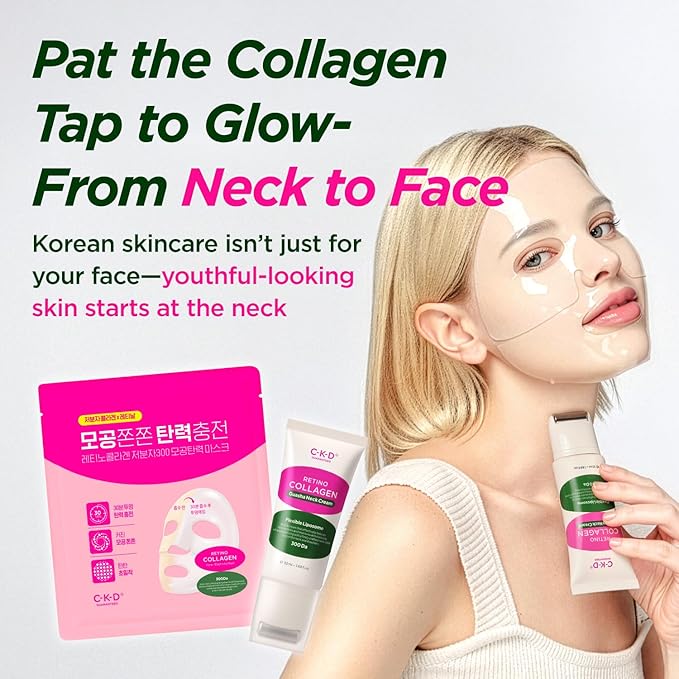 CKD Retino Collagen Gua Sha Neck Cream with Stainless Steel Roller – Neck & Jawline Tightening, Lifting, Youthful-Looking Skin Treatment, Anti-Aging Korean Skin Care, 1.69 fl oz