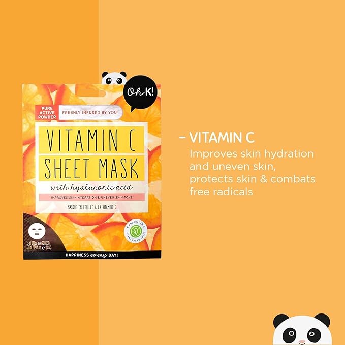 Oh K! Glowing Vitamin C Mask - Hydrating and Moisturizing Face Masks for Men and Women (Pack of 3)
