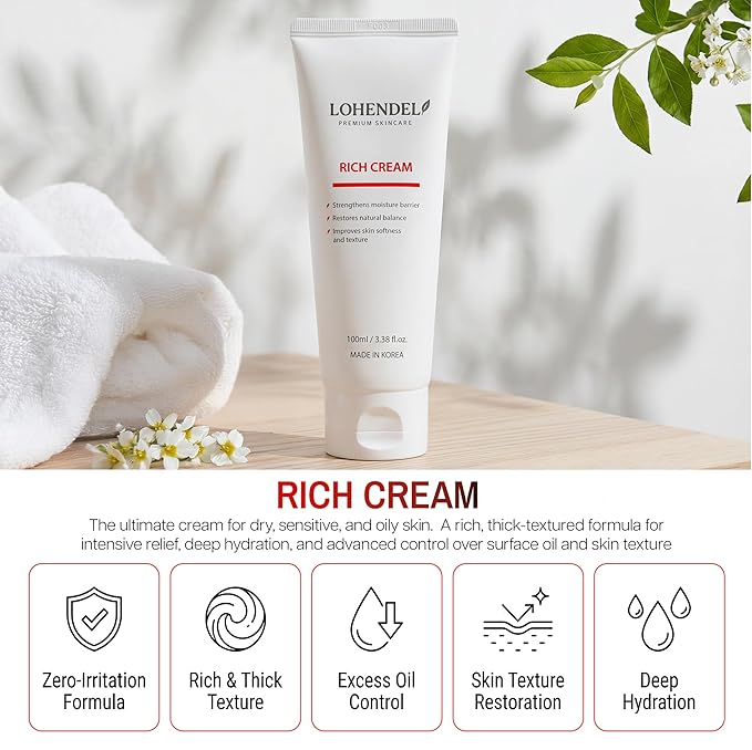 Rich Cream, Thick Textured Face Cream for Dry & Sensitive Skin, Excess Oil Control, Soothe Irritated Skin, Skin Texture Restoration, Intense Moisturizer, Korean Skincare 100ml / 3.38fl.oz