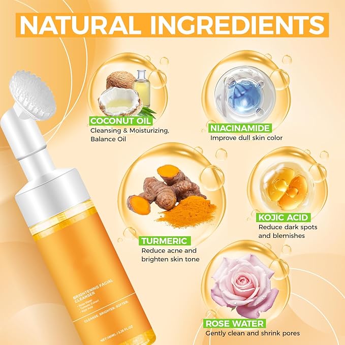 Silvercell Turmeric Facial Cleanser, Turmeric Face Wash, Glow Wash Facial Cleanser Easy to Use, Foaming Facial Cleanser Deep Cleaning Turmeric Foaming Face Wash Moisturizing for All Skin (1)
