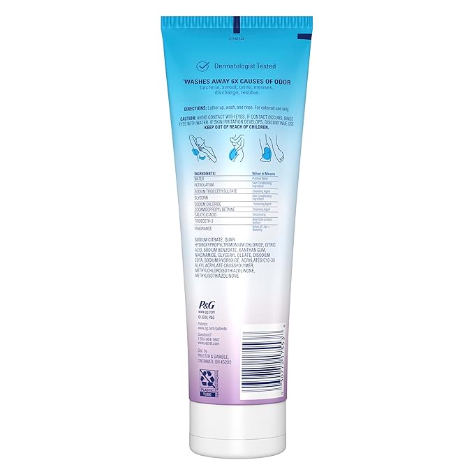 Secret Feminine Wash, 24 HR Deodorizing Feminine Body Wash for Women, Removes 6x Causes of Odor, PH Balanced, Safe to Use Everywhere, Lilac & Waterlily Scent, 8.0 oz