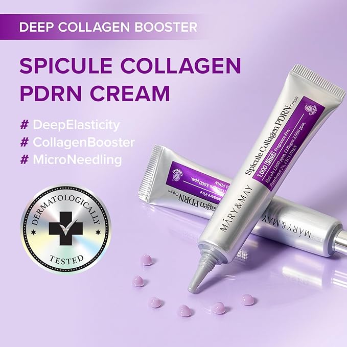 Mary&May Spicule Collagen PDRN Cream - Korean Face Moisturizer with Marine Spicules & French Collagen - Plumping Barrier Elasticity Treatment, Ceramide Panthenol for Sensitive Skin, 15g / 0.5 oz