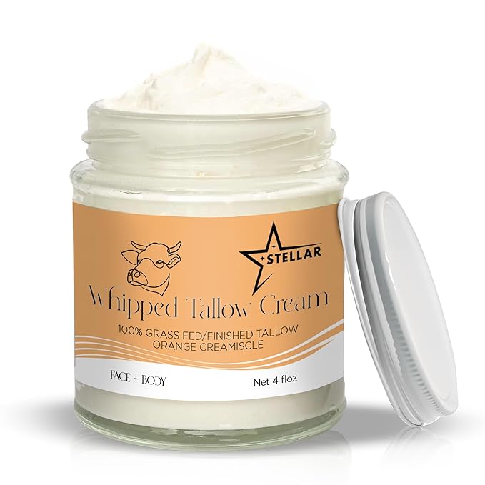 Beef Tallow Cream for Face & Body – 100% Grass-Fed Beef Tallow Skin Care Moisturizer | Whipped Tallow Face Moisturizer for Dry, Sensitive, Aging Skin | Natural Tallow Balm | 4 oz (Orange)